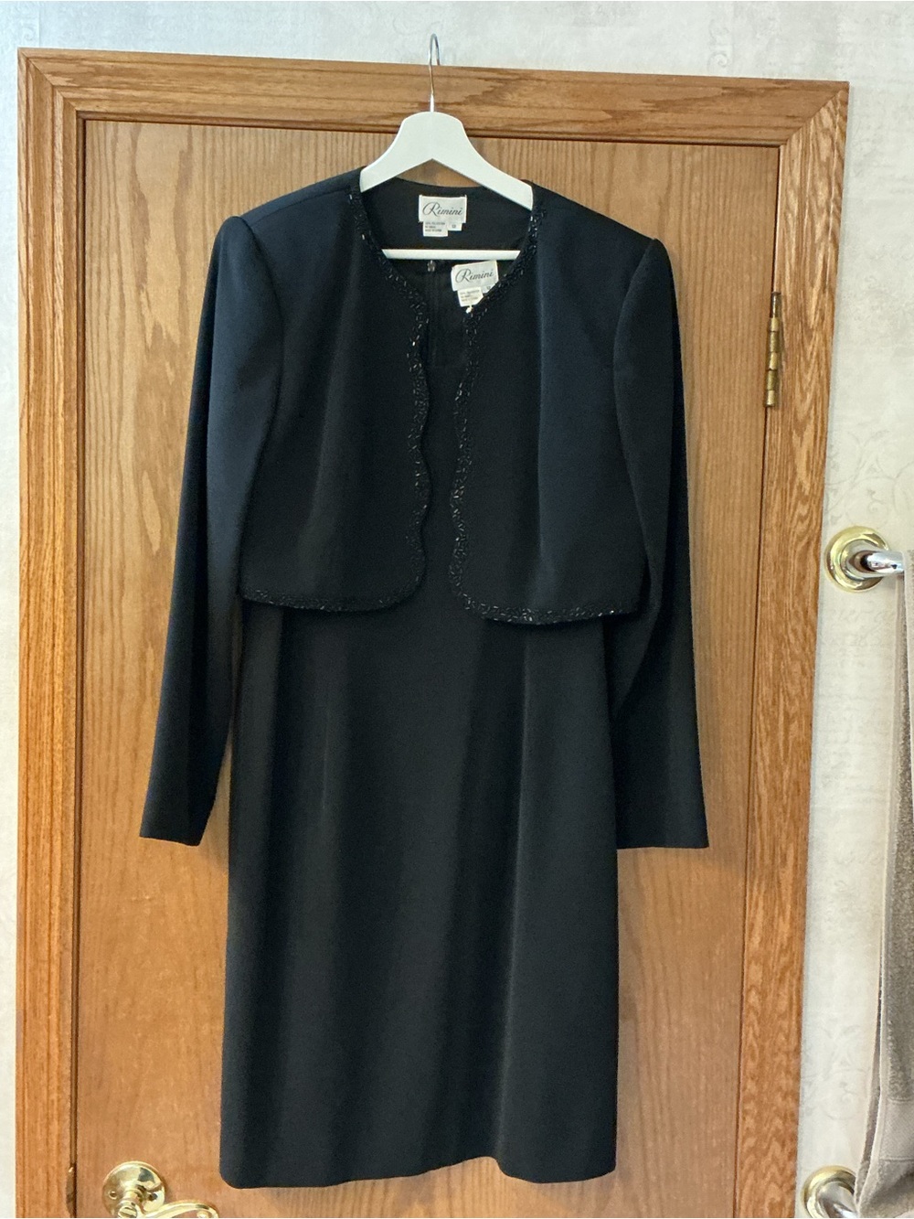 Rimini Black Sheath Dress with Matching Cropped Beaded Jacket. Vintage. Size 12